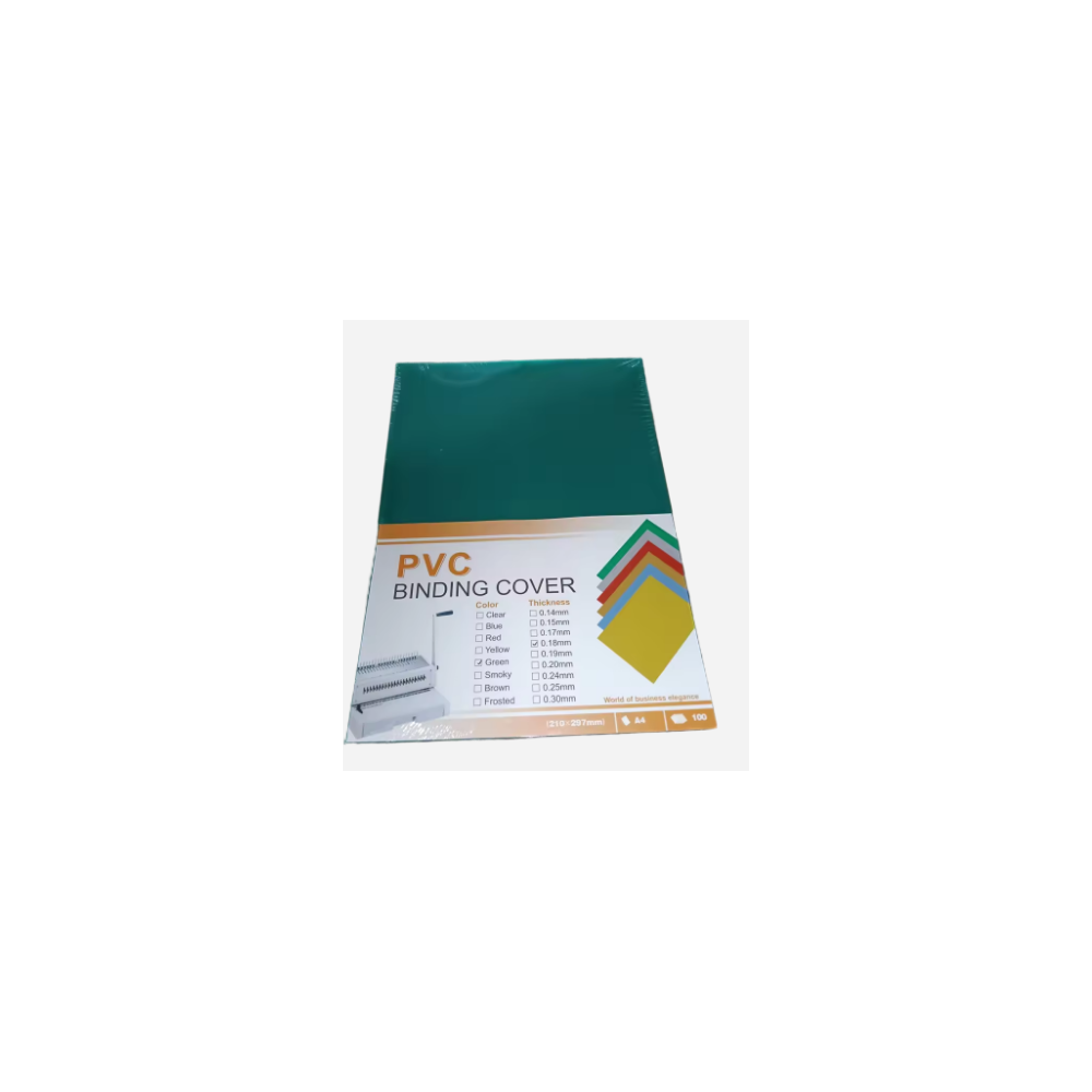 PAGE DE GARDE TRANSPARENT VERT A4 100 FEUILLES  PVC COVER