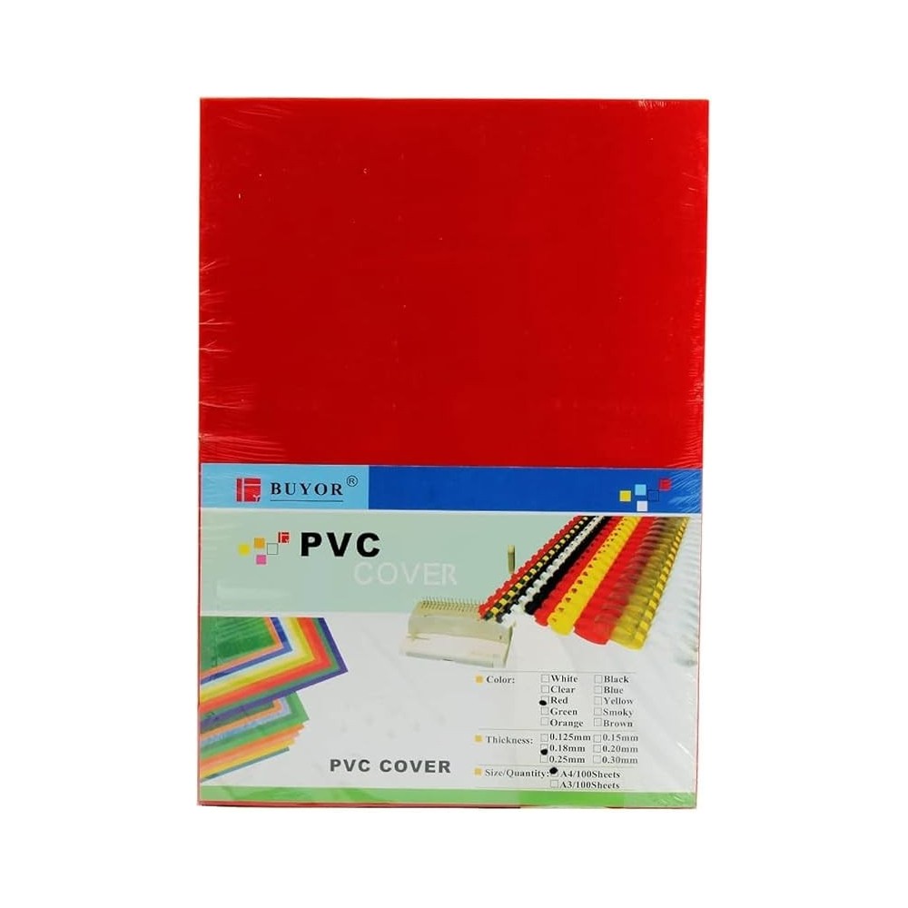 PAGE DE GARDE TRANSPARENT ROUGE  A4 100 FEUILLES  PVC COVER