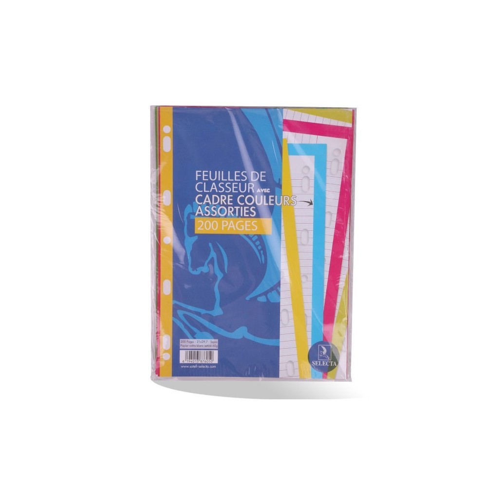 Feuilles de Classeur A4 Avec Cadre Couleurs Assorties 200P SELECTA
