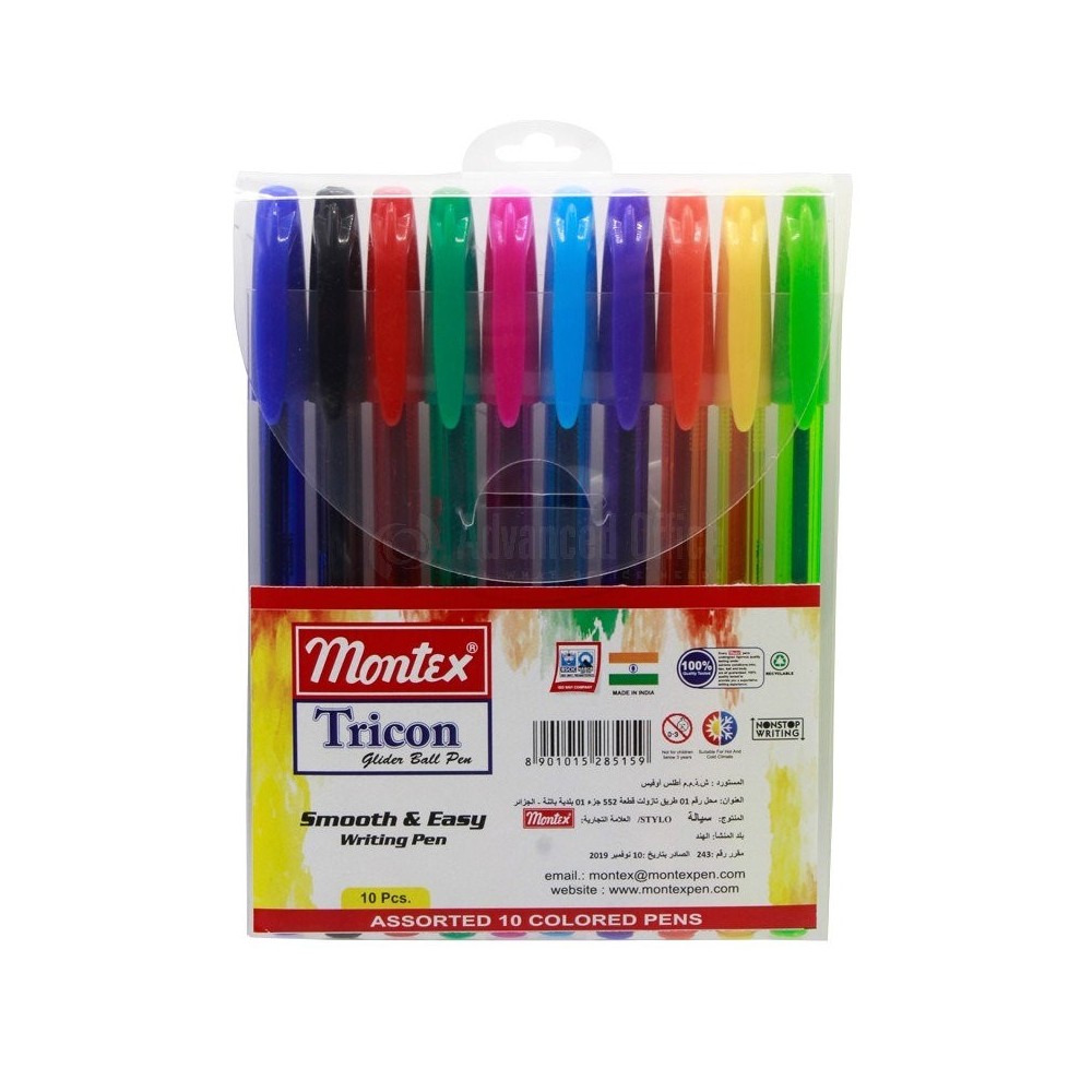 POCHETTE DE 10 STYLOS A BILLE MONTEX TRICON