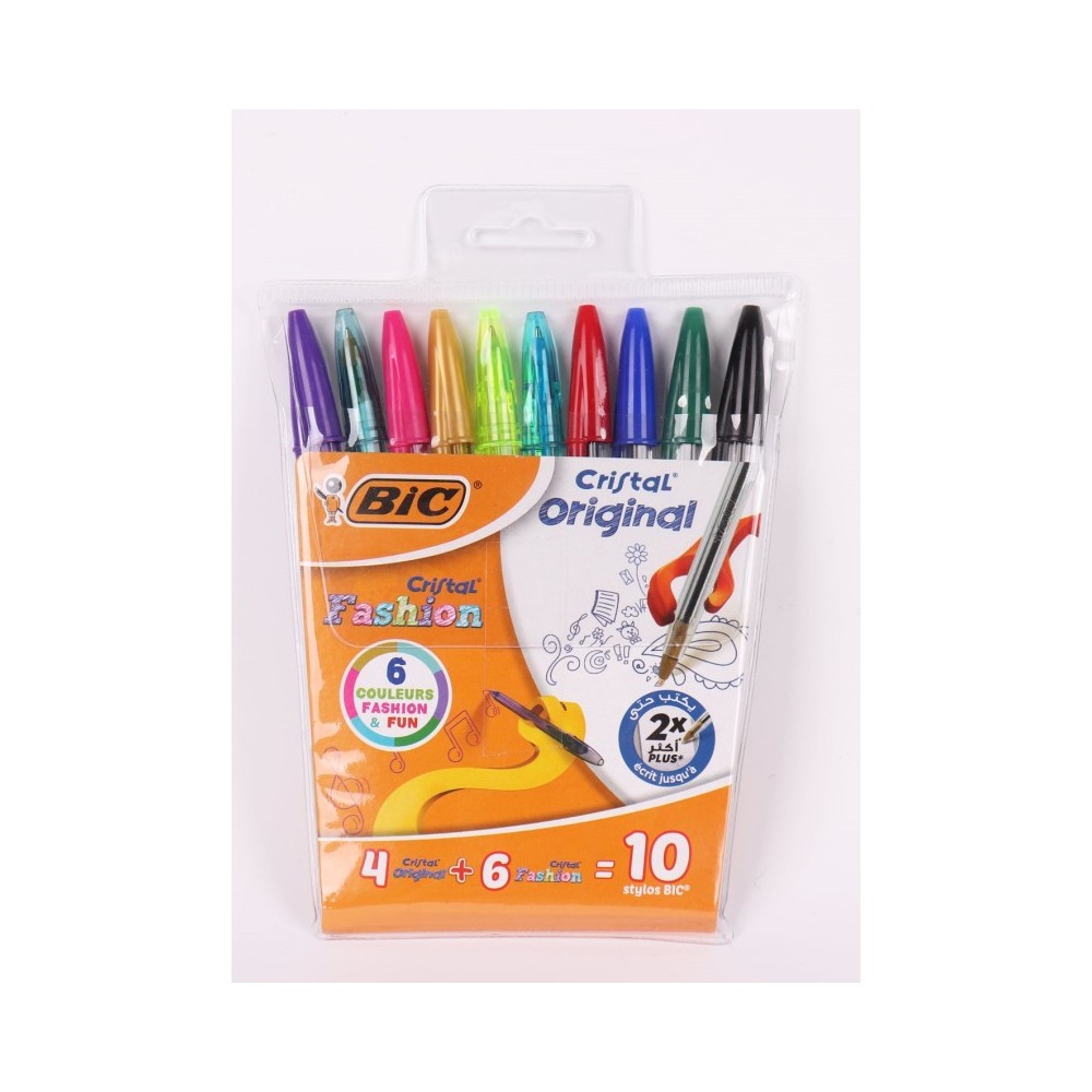 POCHETTE DE 10 STYLOS A BILLE BIC CRISTAL FASHION