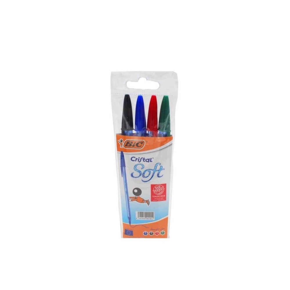 POCHETTE DE 4 STYLOS A BILLE CRISTAL SOFT BIC