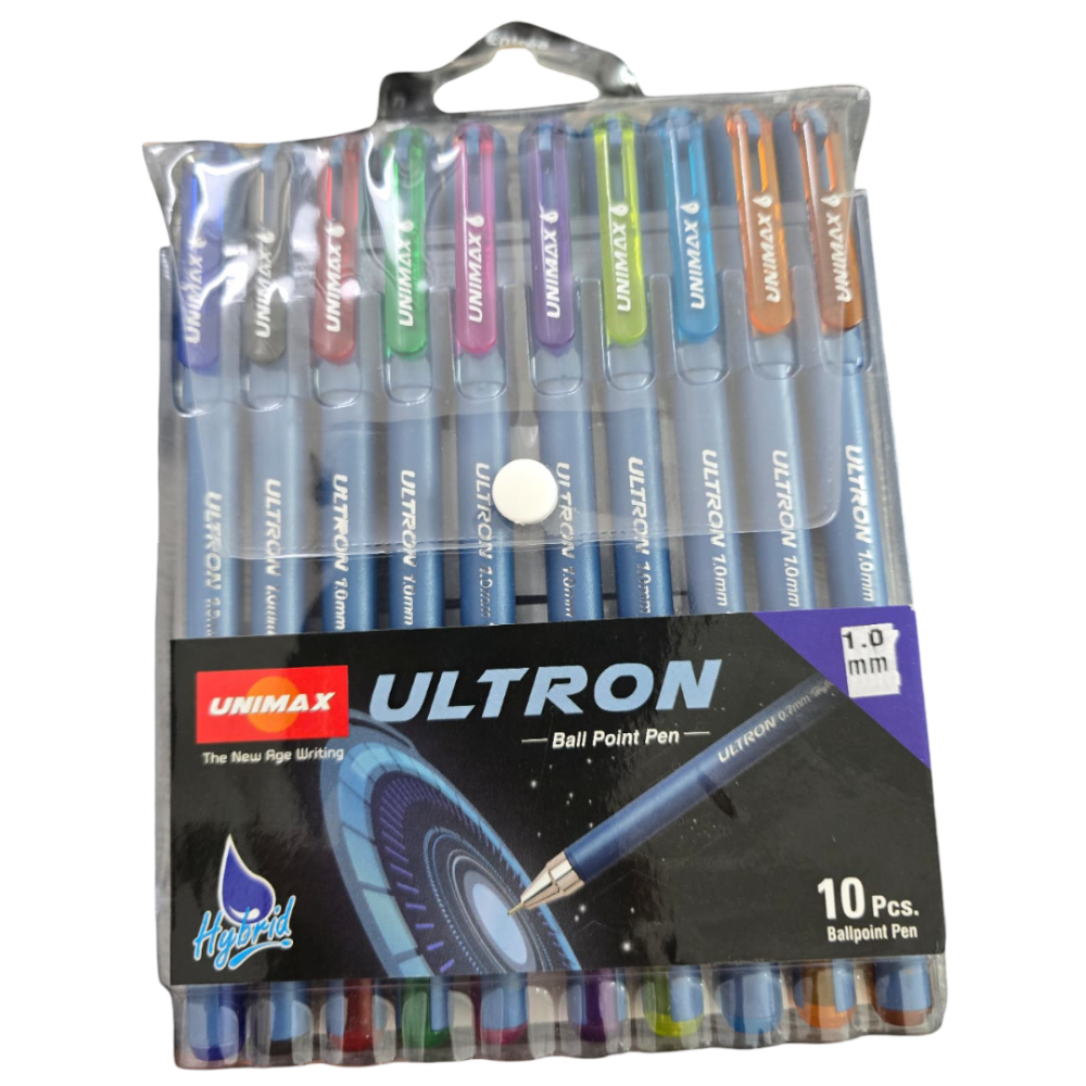 POCHETTE de 10 stylos à bille Unimax Ultron de différentes couleurs
