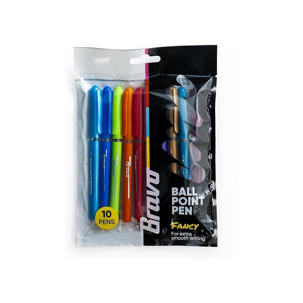 POCHETTE 10 STYLO A BILLE 1.0mm BRAVO FANCY
