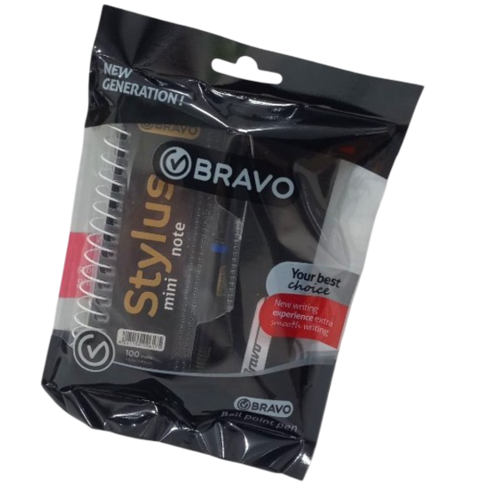 BRAVO STYLUS PEN + MINI NOTEBOOK + DARK BLUE PEN