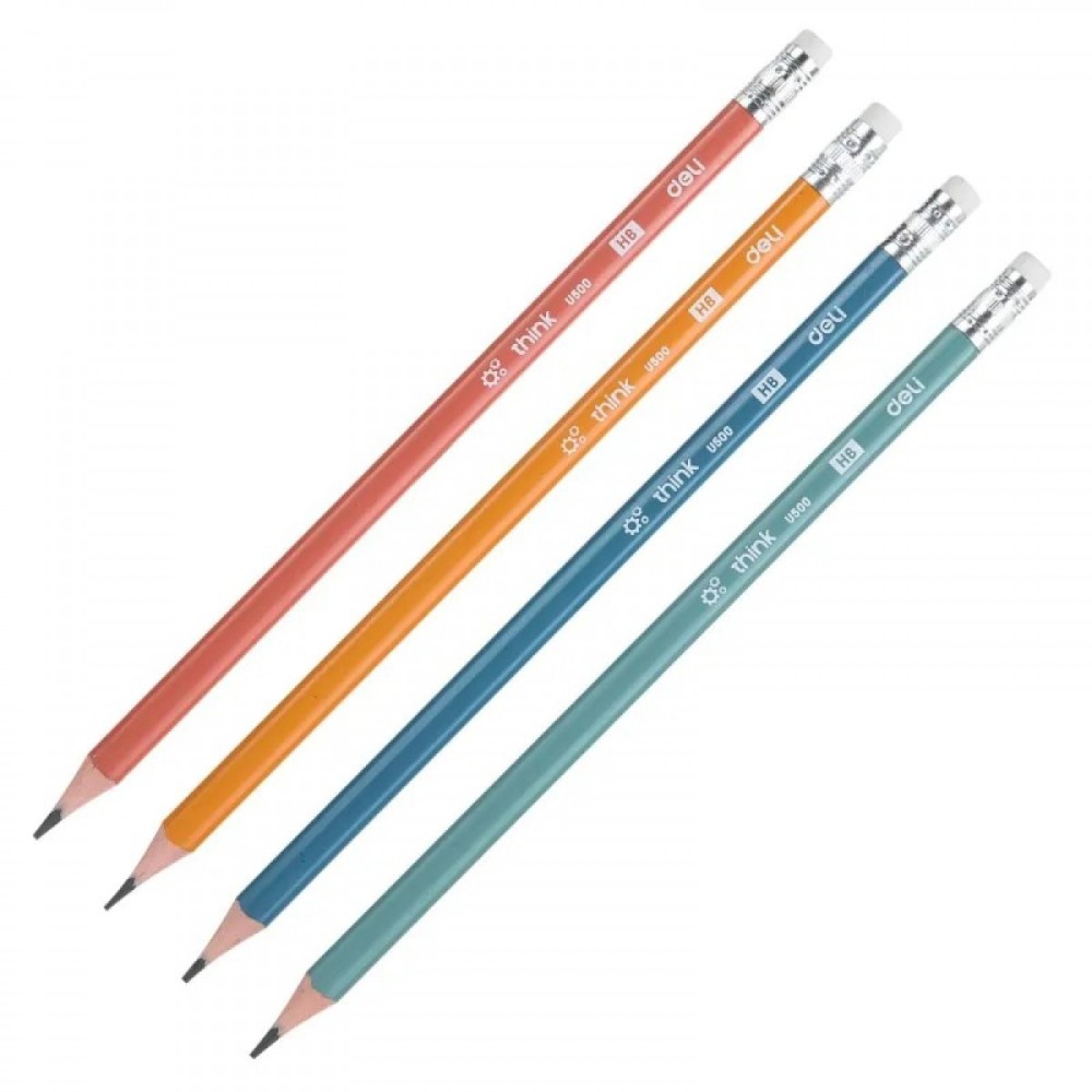 Crayon à mine noire Deli Think HB, triangulaire, avec gomme, corps en plastique, couleurs assorties (EU50)