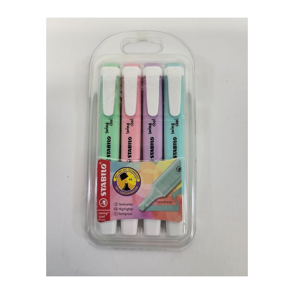 Pochette de 4 surligneurs STABILO swing cool Pastel