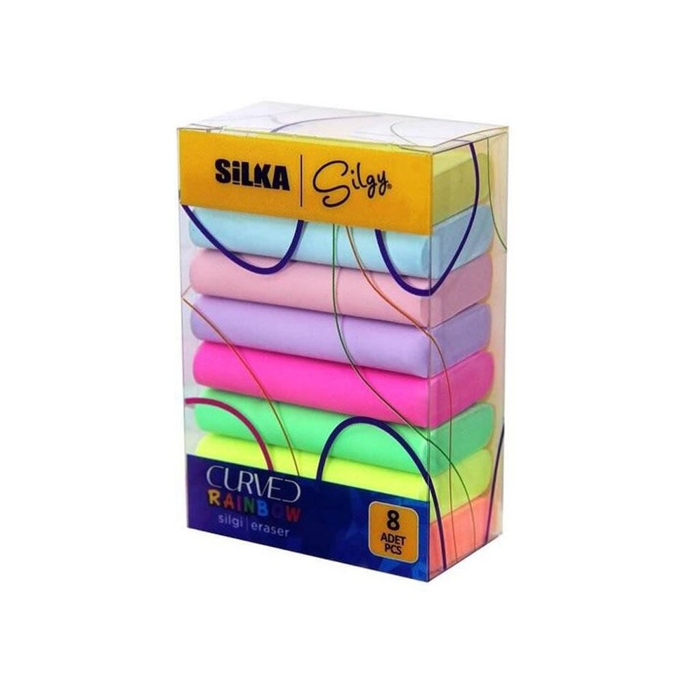8 Gommes Silka Art 51 incurvées, couleurs pastel néon arc-en-ciel