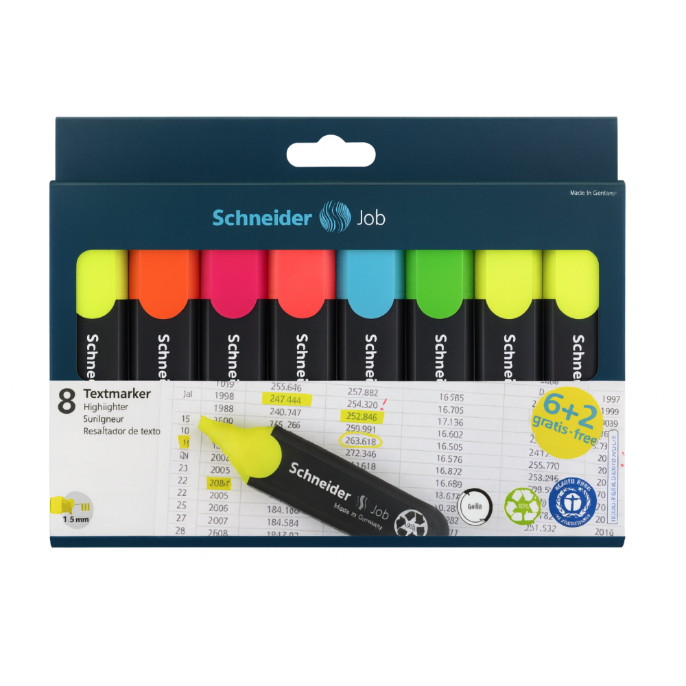POCHETTE DE 8 STYLOS FLEORESCENT SCHNEIDER JOB 150