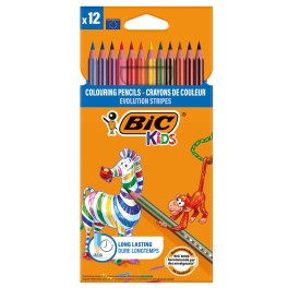 12 CRAYONS DE COULEURS BIC EVOLUTION STRIPES - MULTICOLORE