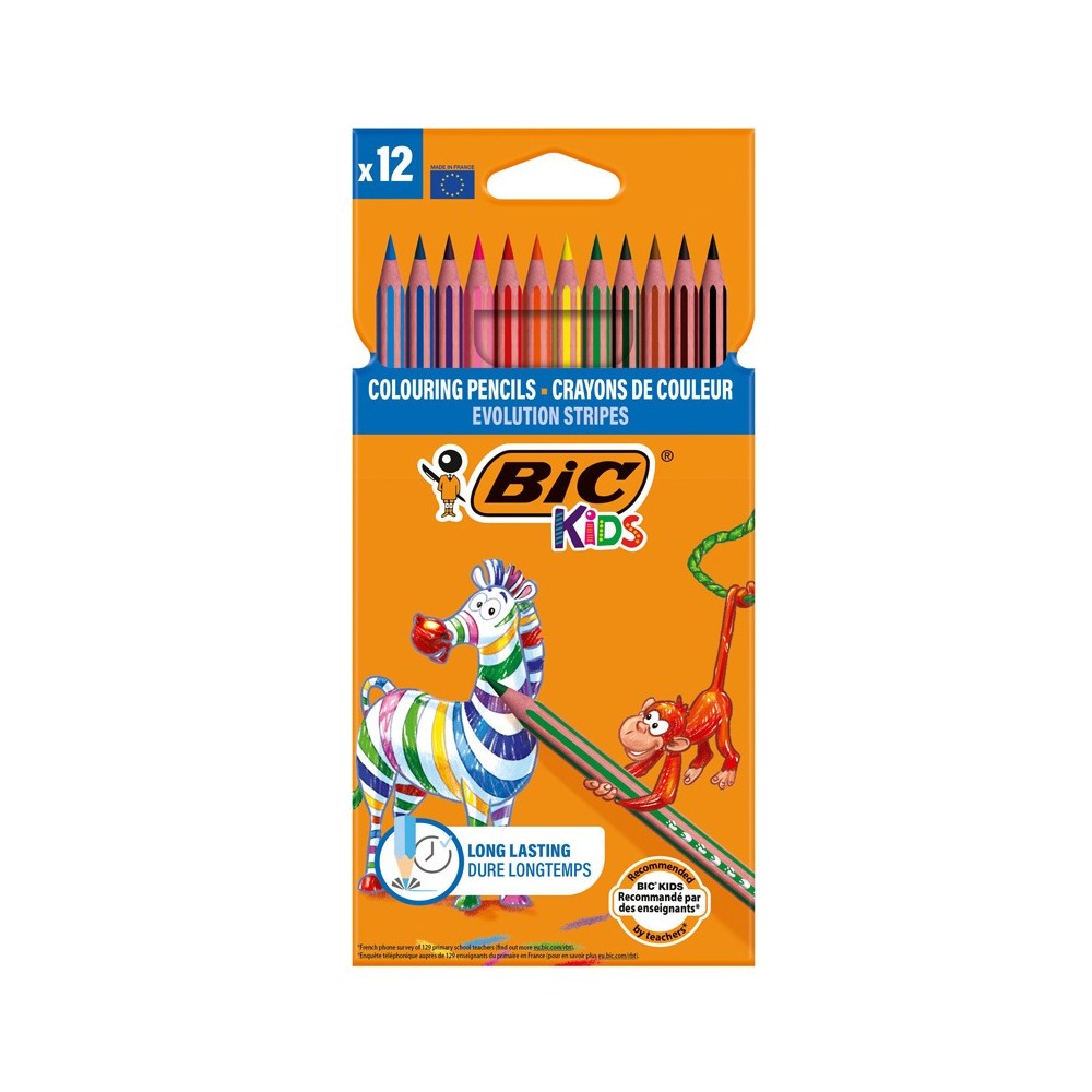 12 CRAYONS DE COULEURS BIC EVOLUTION STRIPES - MULTICOLORE