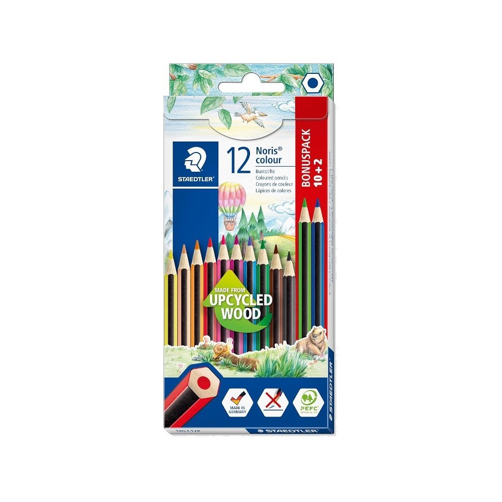 Crayons de couleur Noris  Couleurs assorties POCHETTE DE 10 AVEC 2 OFFERTS STAEDTLER