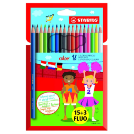Crayon de couleur stabilo color couleurs assorties dont 3 fluos - pochette de 18