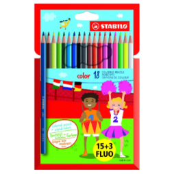 Crayon de couleur stabilo color couleurs assorties dont 3 fluos - pochette de 18