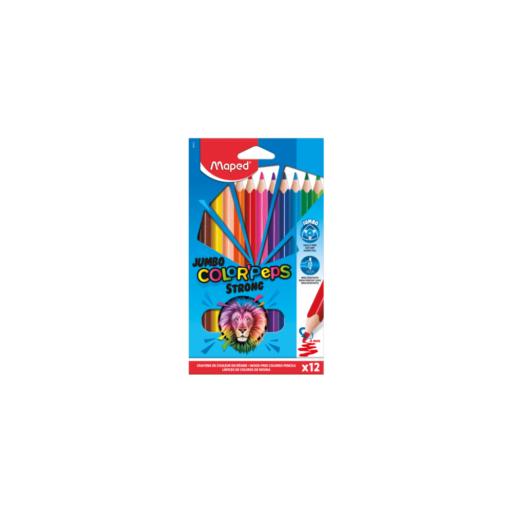 CRAYONS DE COULEUR MAPED STRONG JUMBO X 12 COULEURS LONGUES