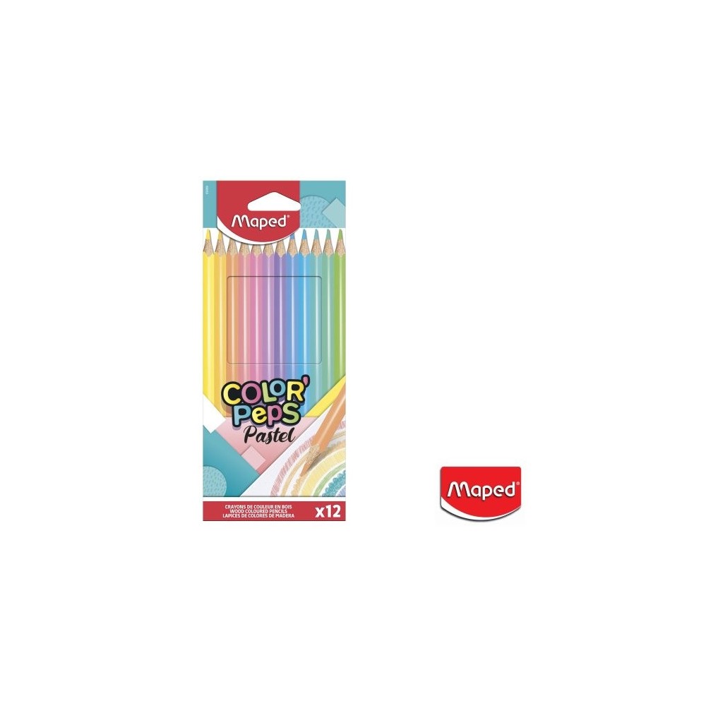 Maped Color'Peps Pastel - 12 Crayons de couleur - couleurs pastels assorties