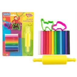 Pâte à modeler NARA 100 g, 12 pièces avec emporte-pièces, 2 pièces avec rouleau.