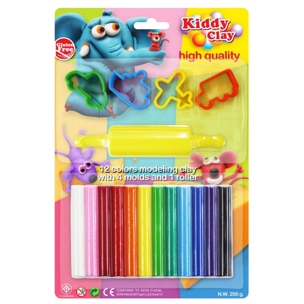 Pâte À Modeler Clay Craft, 12 Couleurs, Avec Moules Et Rouleau.