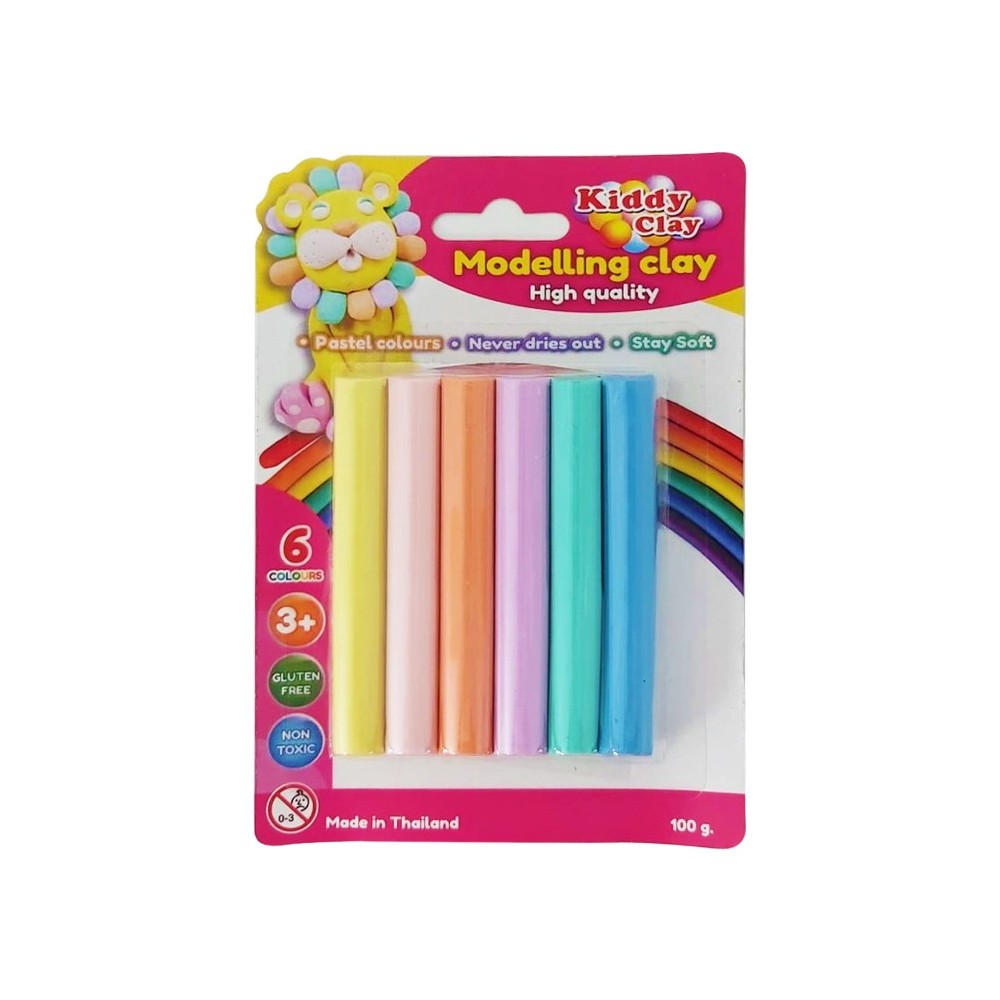 Pâte à modeler, 6 couleurs pastel, bâtonnets ronds, blister de 100 g