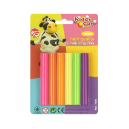 Set de 6 Pâtes à Modeler Néon 100 gr, Kiddy Clay