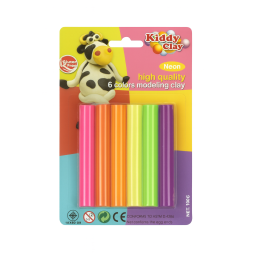 Set de 6 Pâtes à Modeler Néon 100 gr, Kiddy Clay