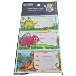 Etiquettes scolaires - Pour cahiers, livres - Dinosaures - 34x80mm - 6 étiquettes