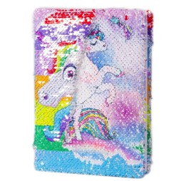 Carnet cadeau A5 Alingar et  paillettes et   design recto-verso, 80 feuilles,  Licorne brillante