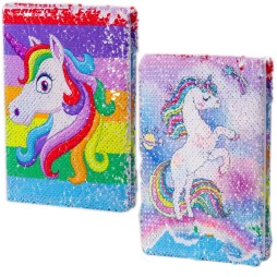 Carnet cadeau A5 Alingar et  paillettes et   design recto-verso, 80 feuilles,  Licorne brillante