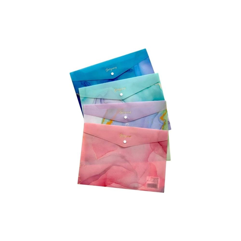 Pochette A4 brillante avec bouton, motif marbre