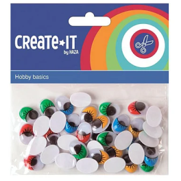 Yeux mobiles colorés avec cils, 40 pièces.