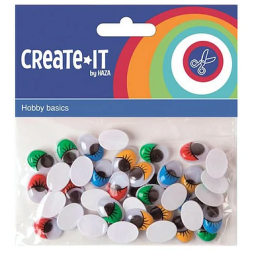 Yeux mobiles colorés avec cils, 40 pièces.