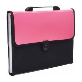 Pochette extensible pour classeurs en plastique avec poignée, rose et noire