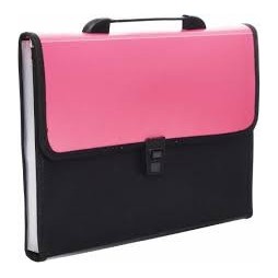 Pochette extensible pour classeurs en plastique avec poignée, rose et noire