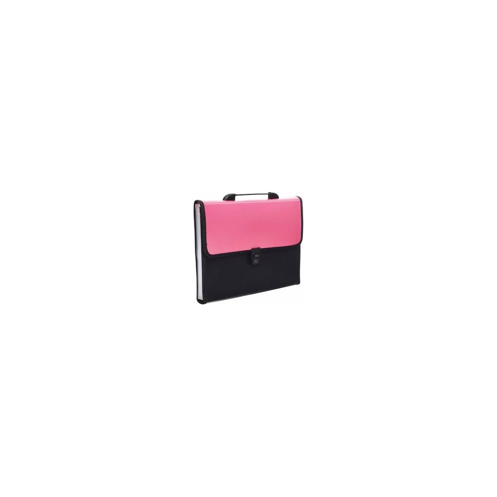 Pochette extensible pour classeurs en plastique avec poignée, rose et noire