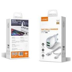 Chargeur mural LDNIO A2218 avec câble USB-C, 2 ports USB, 12 W, blanc