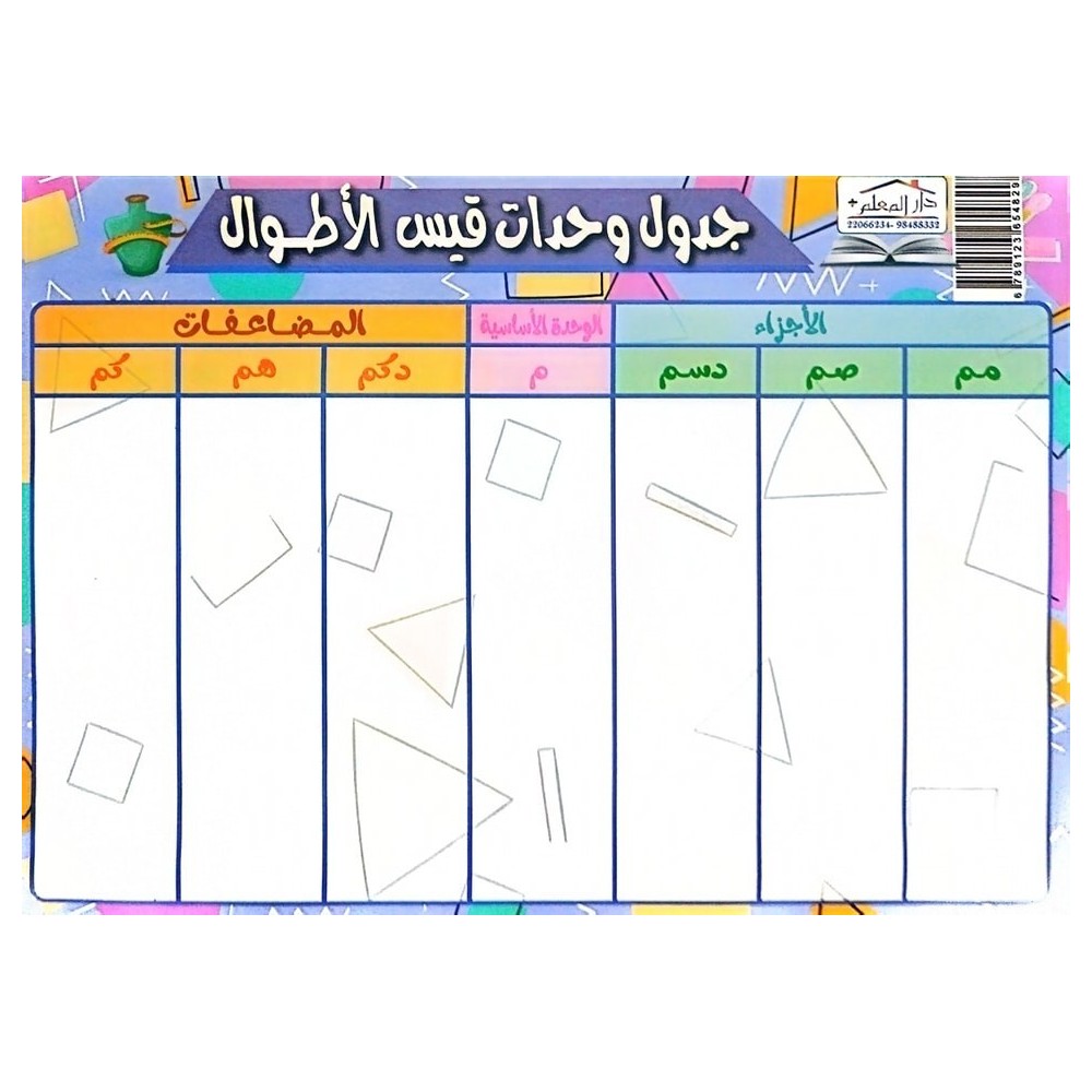 لوحة تعليمية لقيس الاطوال ولوحة وحدات قيس الكتل