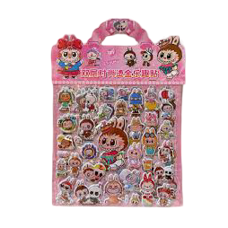 Autocollants en relief 3D Labubu, 2 grandes feuilles