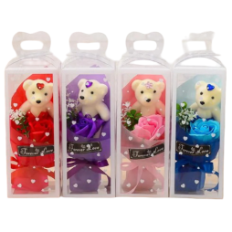 Boîtes à cadeaux en PVC avec roses ET ours en peluche, nœud papillon et cœur