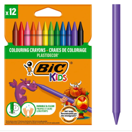 PACK DE 12 CRAIES DE COLORIAGE BIC KIDS PLASTIDECOR ASSORTIES