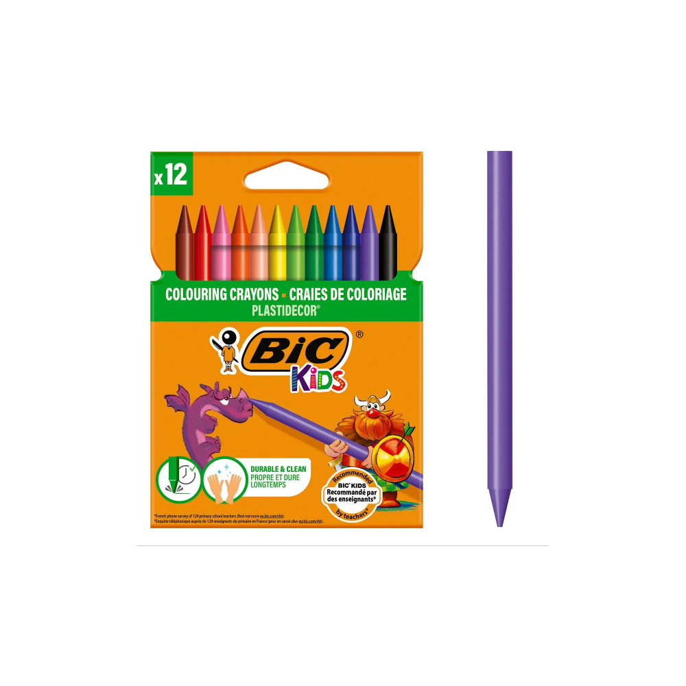 PACK DE 12 CRAIES DE COLORIAGE BIC KIDS PLASTIDECOR ASSORTIES