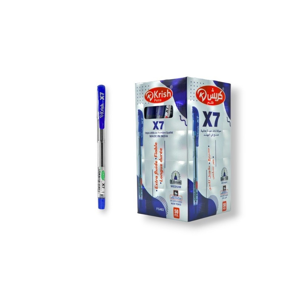 PAQUET DE 50 STYLOS A BILLE KRISH X7 BLEU