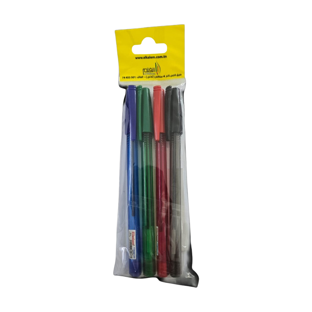 POCHETTE DE 4 STYLOS A BILLE ELKALEM