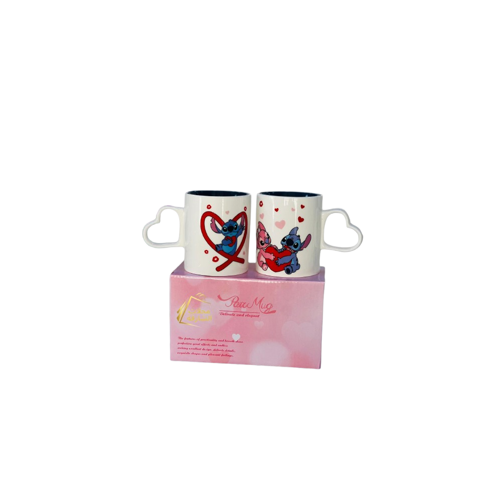 Lot de 2 tasses à café en céramique sur le thème de Stitch & Angel Love