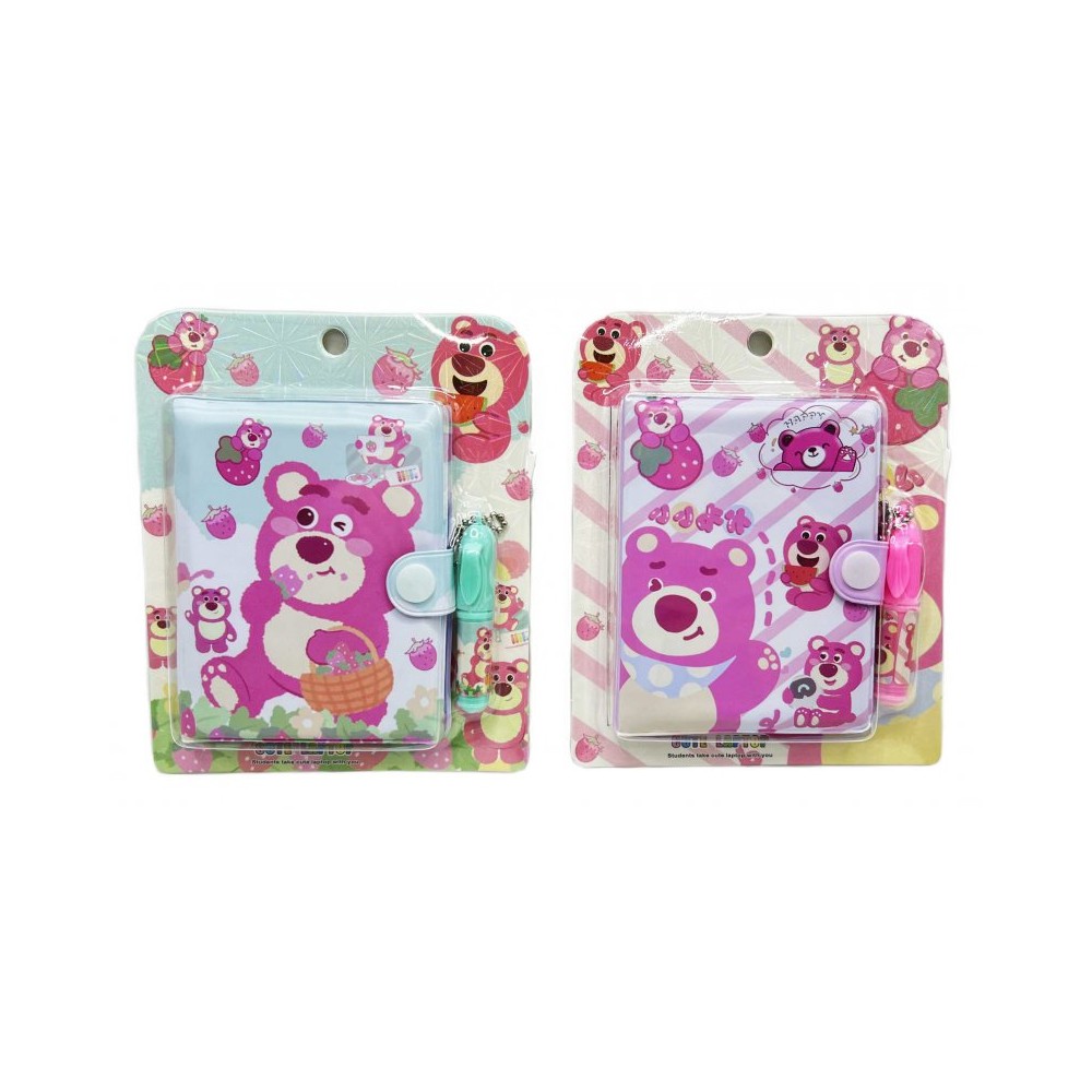 Bloc-notes en PVC avec bouton et stylo porte-clés, 8*10 cm, "Ours", 45 feuilles (E-001-BE)