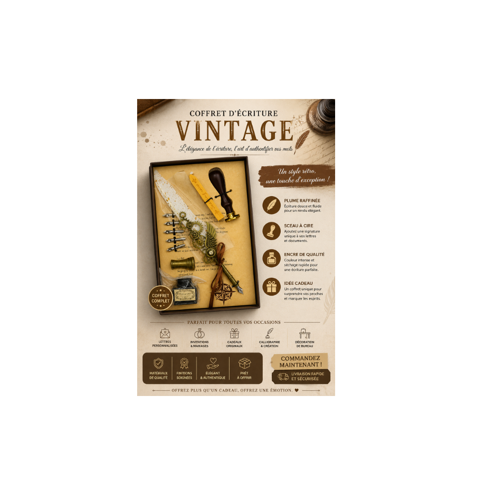 Coffret cadeau maryconcept  : Encrier et stylo, encre à plume, ciré, ensemble de calligraphie scellé