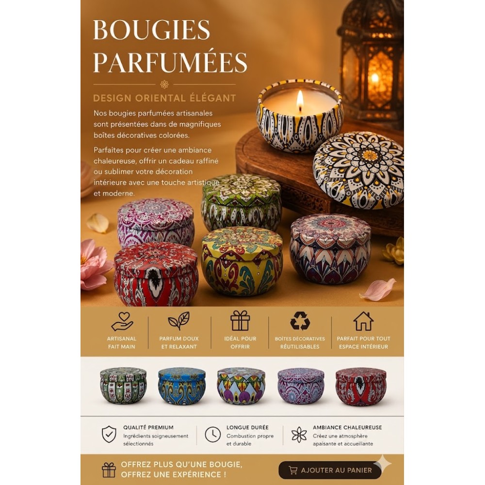 Bougies parfumées artisanales au design oriental élégant