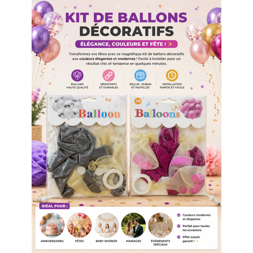 Ensemble de 10 ballons  5 ballons à paillettes