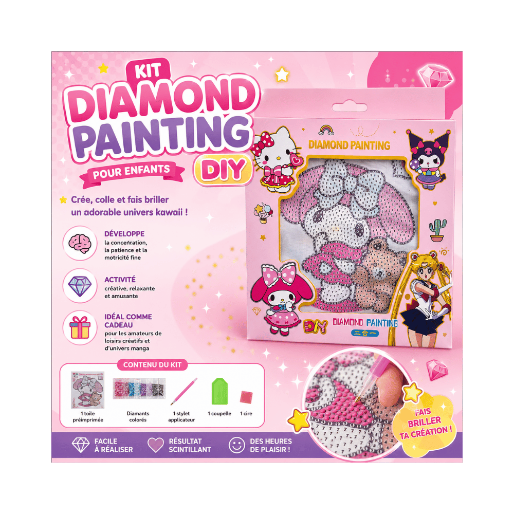 Peinture diamant encadrée, format 20 x 20 cm, avec chrome et plateau