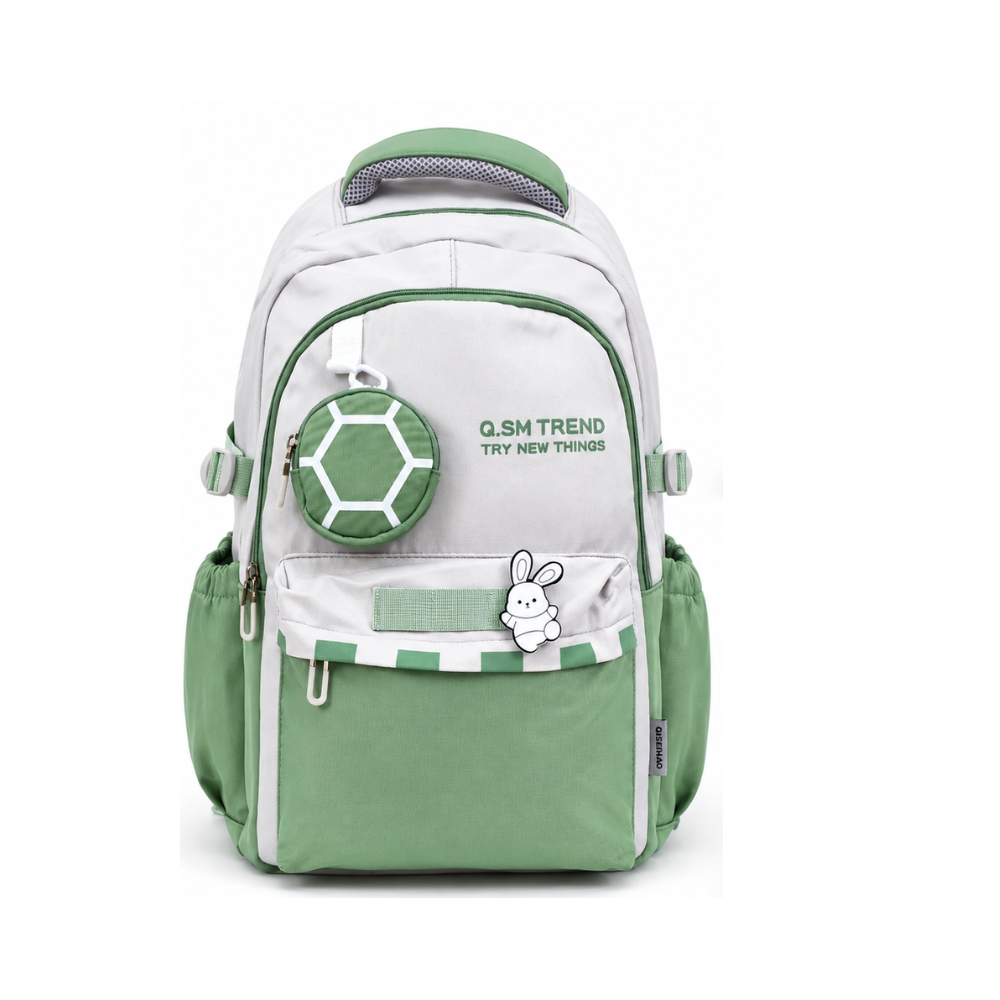 Sac à dos scolaire vert et blanc
