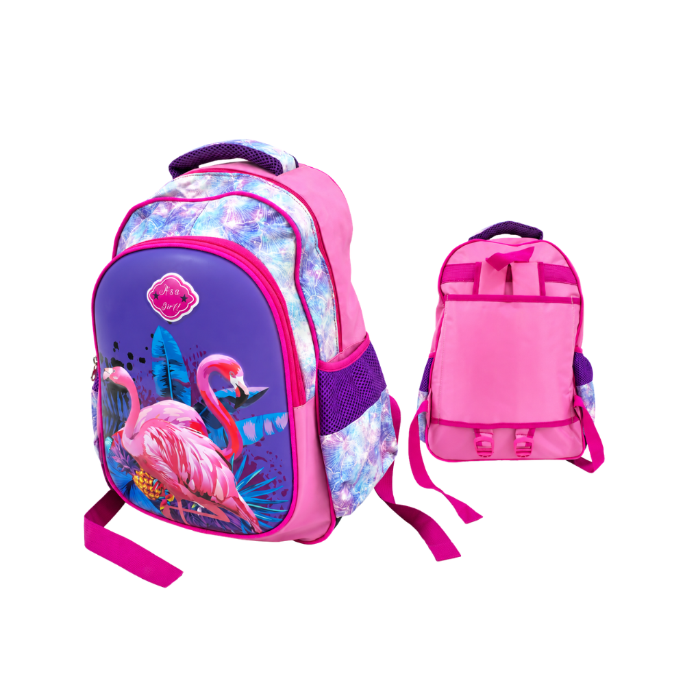 Sac à dos scolaire pour fille, rose et violet